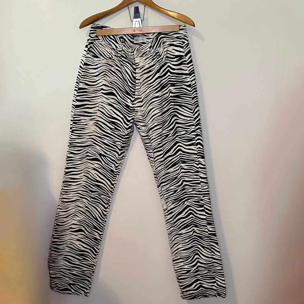 Zebra print Zara straight leg pants